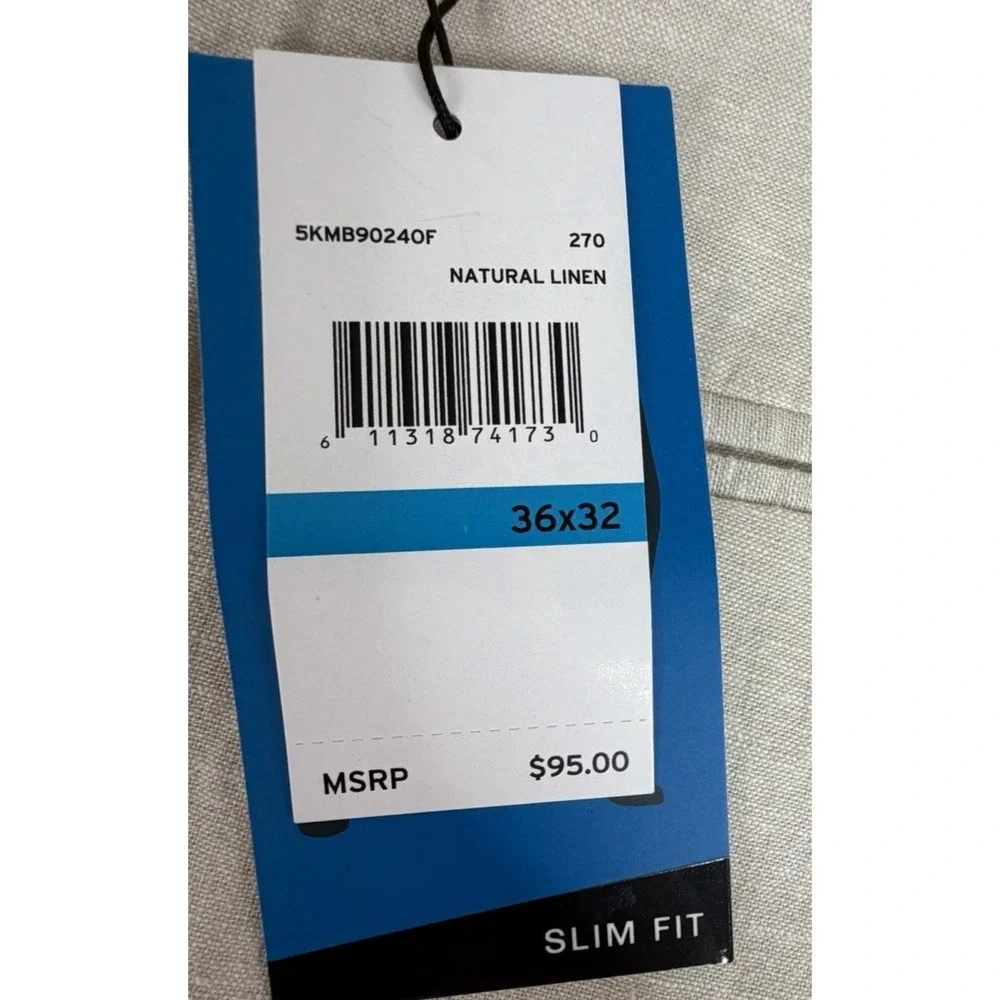 NWT Perry Ellis‎ Portfolio Men's Slim Fit Pants Sz 36x32 Natural Linen Blend $95
